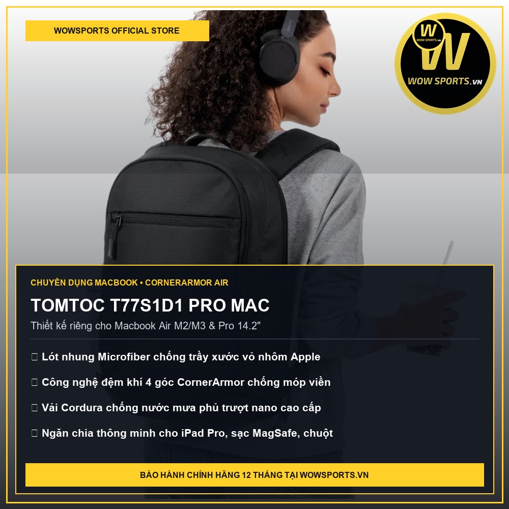 Balo Chuyên Dụng Cho Macbook Air và Pro Tomtoc T77 - WOWSPORTS