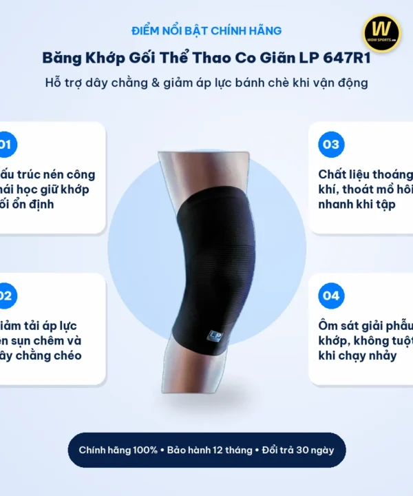 Băng Khớp Gối Thể Thao Co Giãn LP 647R1 - LP Support 9 Điểm nổi bật Băng Khớp Gối Thể Thao Co Giãn LP 647R1 - LP Support chính hãng WOWSPORTS