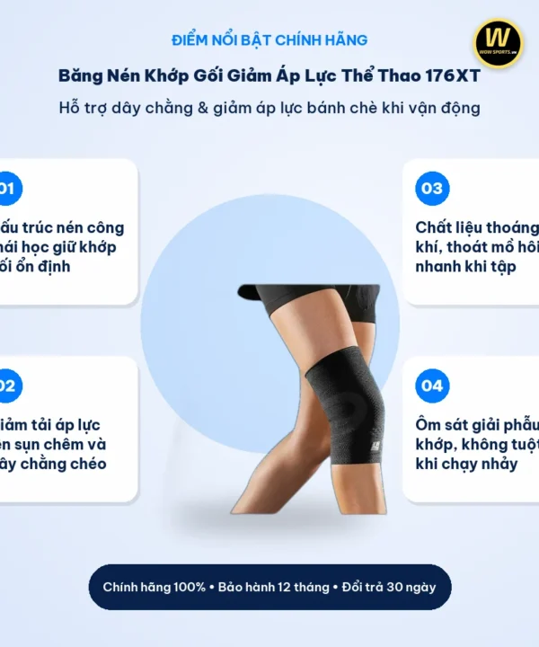 Băng Nén Khớp Gối Giảm Áp Lực Thể Thao 176XT - LP Support 9 Điểm nổi bật Băng Nén Khớp Gối Giảm Áp Lực Thể Thao 176XT - LP Support chính hãng WOWSPORTS