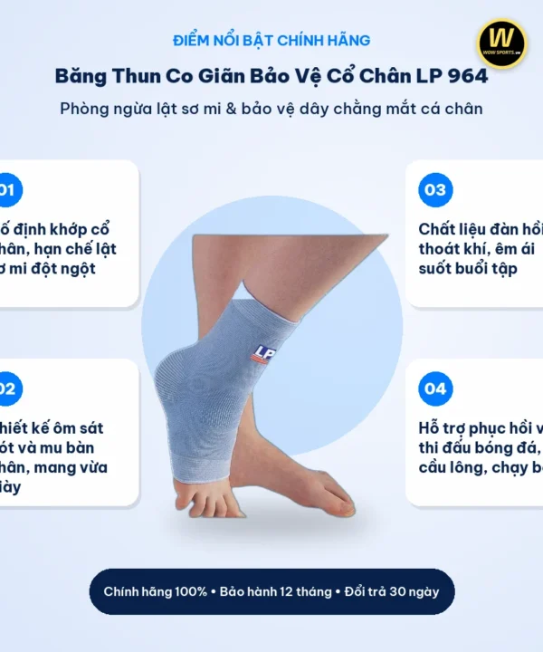 Điểm nổi bật Băng Thun Co Giãn Bảo Vệ Cổ Chân LP 964 - LP Support chính hãng WOWSPORTS