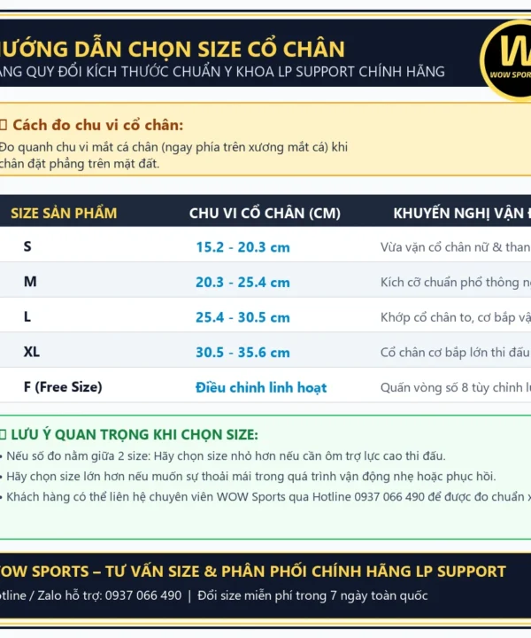 Băng Cổ Chân Thoát Khí FT15 COOLPRENE™ X - LP Support 11 Bảng đo kích thước chu vi mắt cá chân chuẩn băng bảo vệ cổ chân LP Support